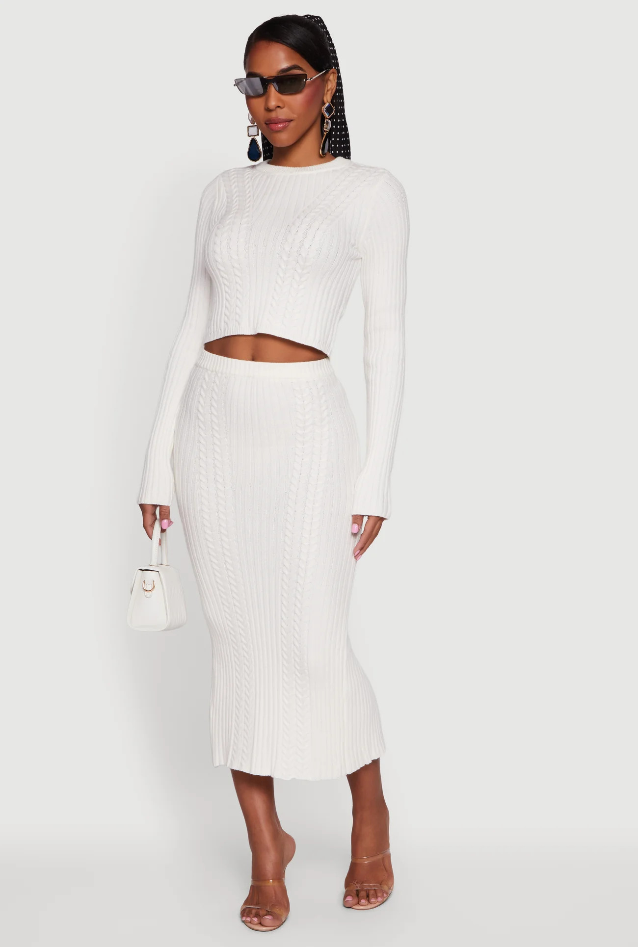Cable Knit Slit Back High Waisted Pencil Skirt | Rainbow Shops