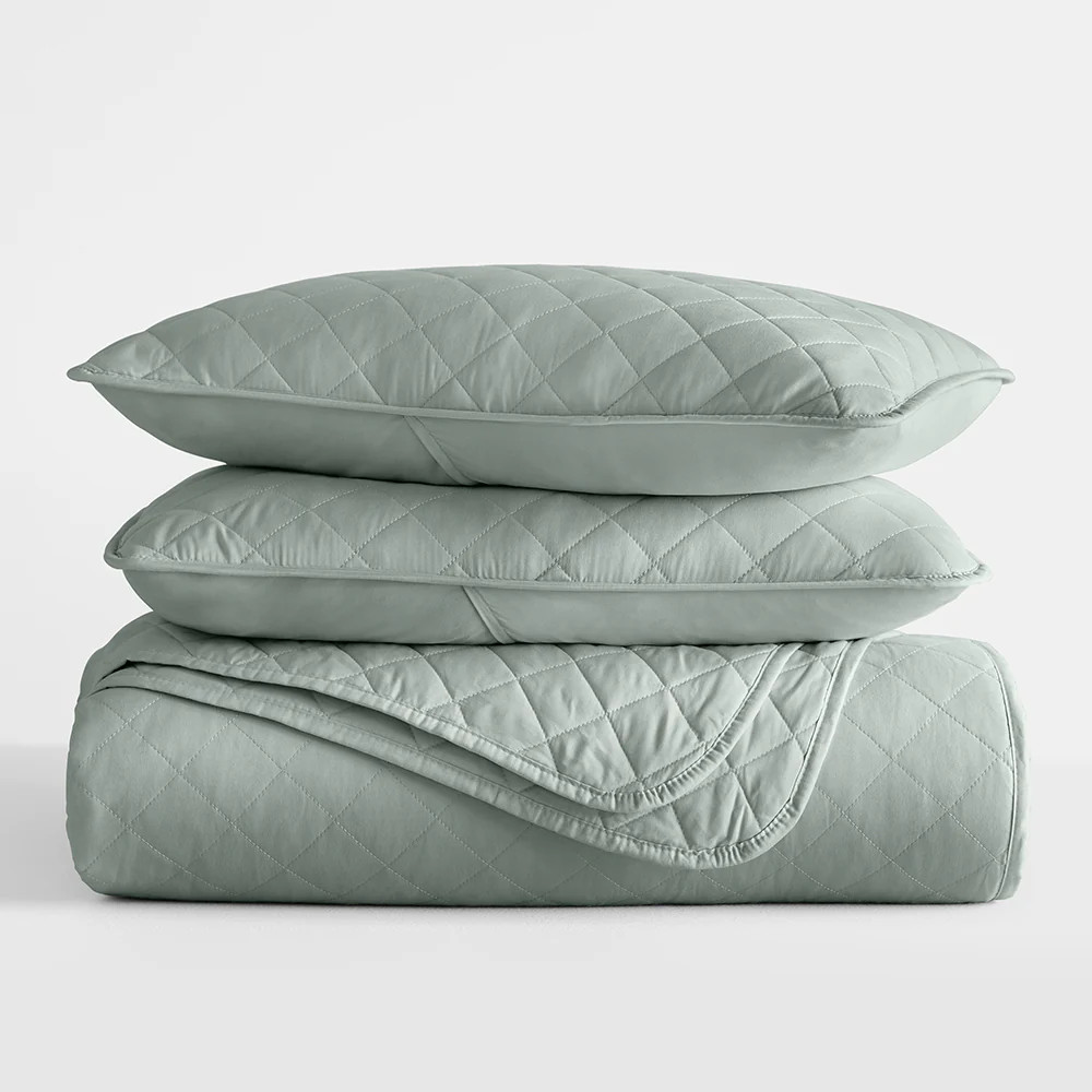 3-Piece Diamond Stitch Quilted Coverlet Set | Linens and Hutch
