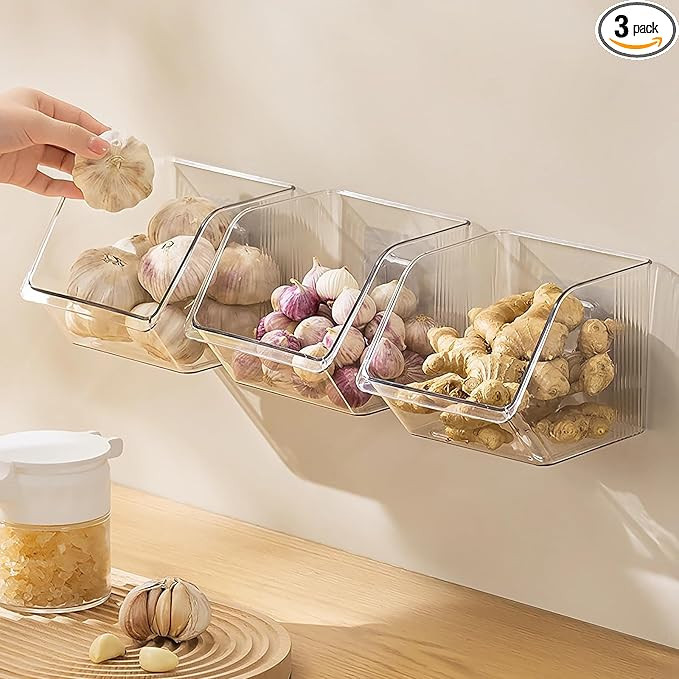 3-Pack Small Clear Storage Baskets, Adhesive Spice Rack Wall Mount for Countertop/Cabinet/Bathroo... | Amazon (US)