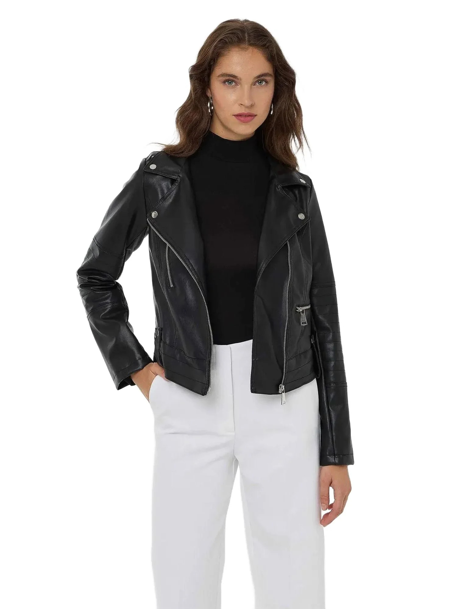 Faux Leather Biker Jacket | Walmart (US)