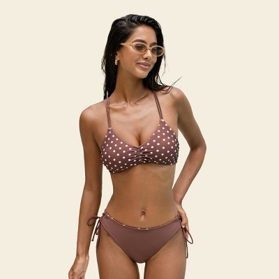 Cupshe Women's Cheeky Striped Bikini Set-L-Brown | Target