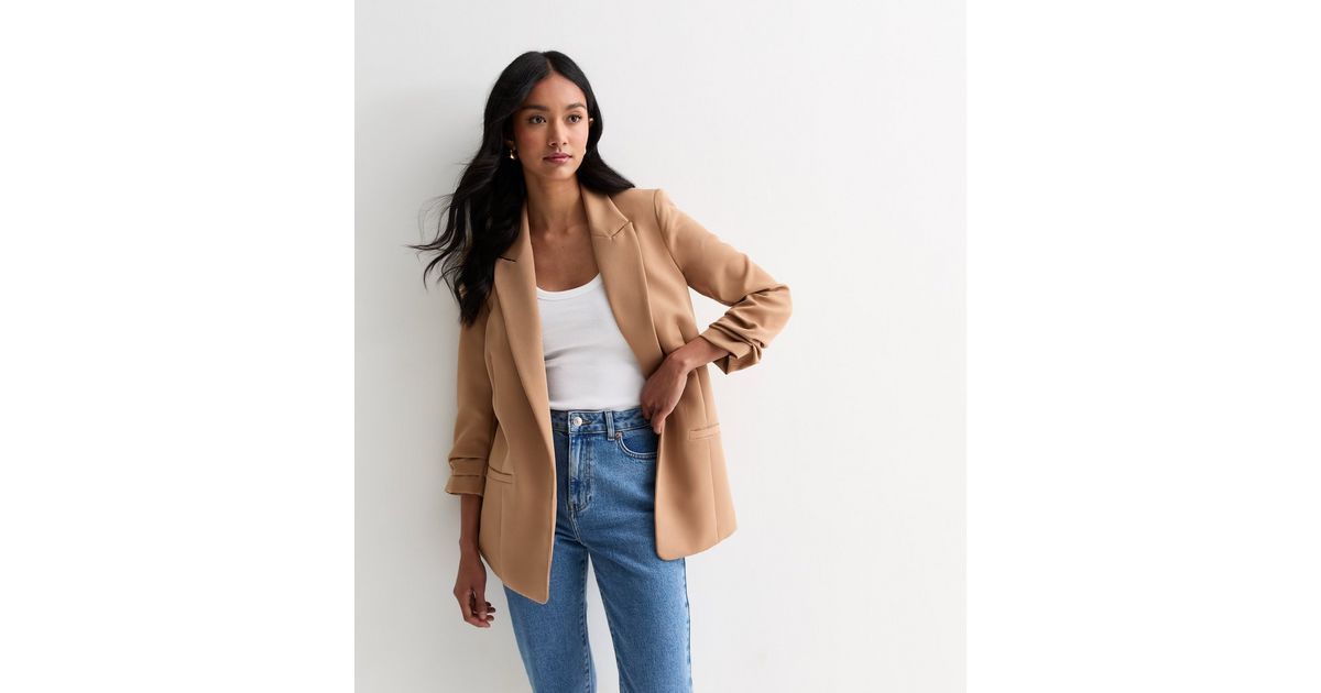 Camel Ruched Sleeve Blazer | New Look | New Look (UK)