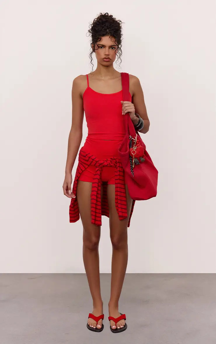 RED Soft Cotton Hot Pant | PrettyLittleThing US