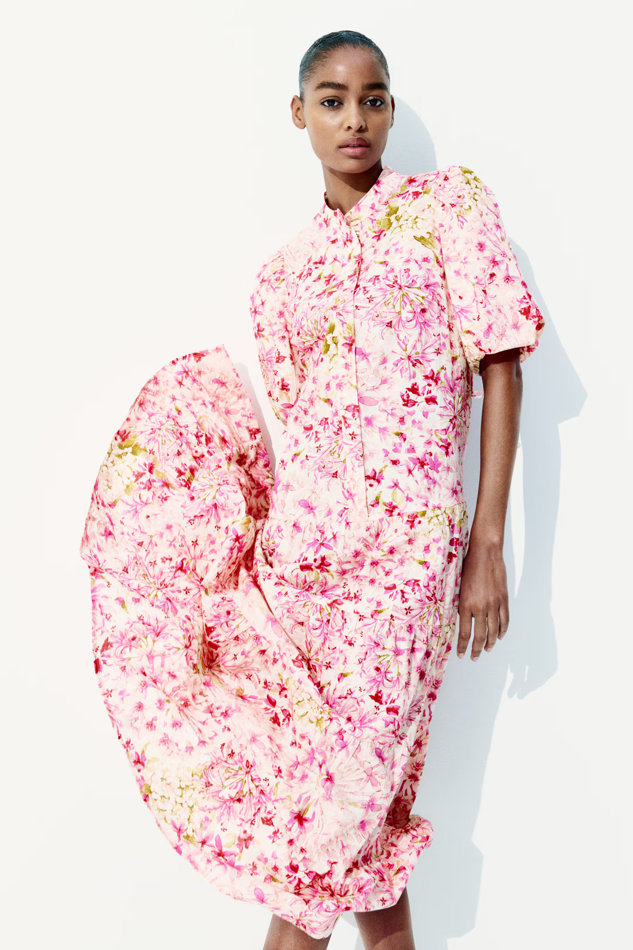 Langes Baumwollkleid - Rosa/Geblümt - Ladies | H&M DE | H&M (DE, AT, CH, NL, FI)