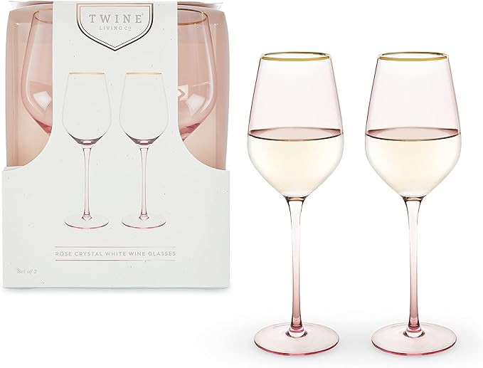Twine Rose White Wine Glasses, Gold Rimmed Pink Tinted Crystal Wine Glass Set, Stemmed Wine Glass... | Amazon (US)