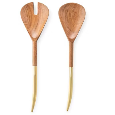 Classic Touch S/2 Wooden Salad Servers with Gold Handle | Target