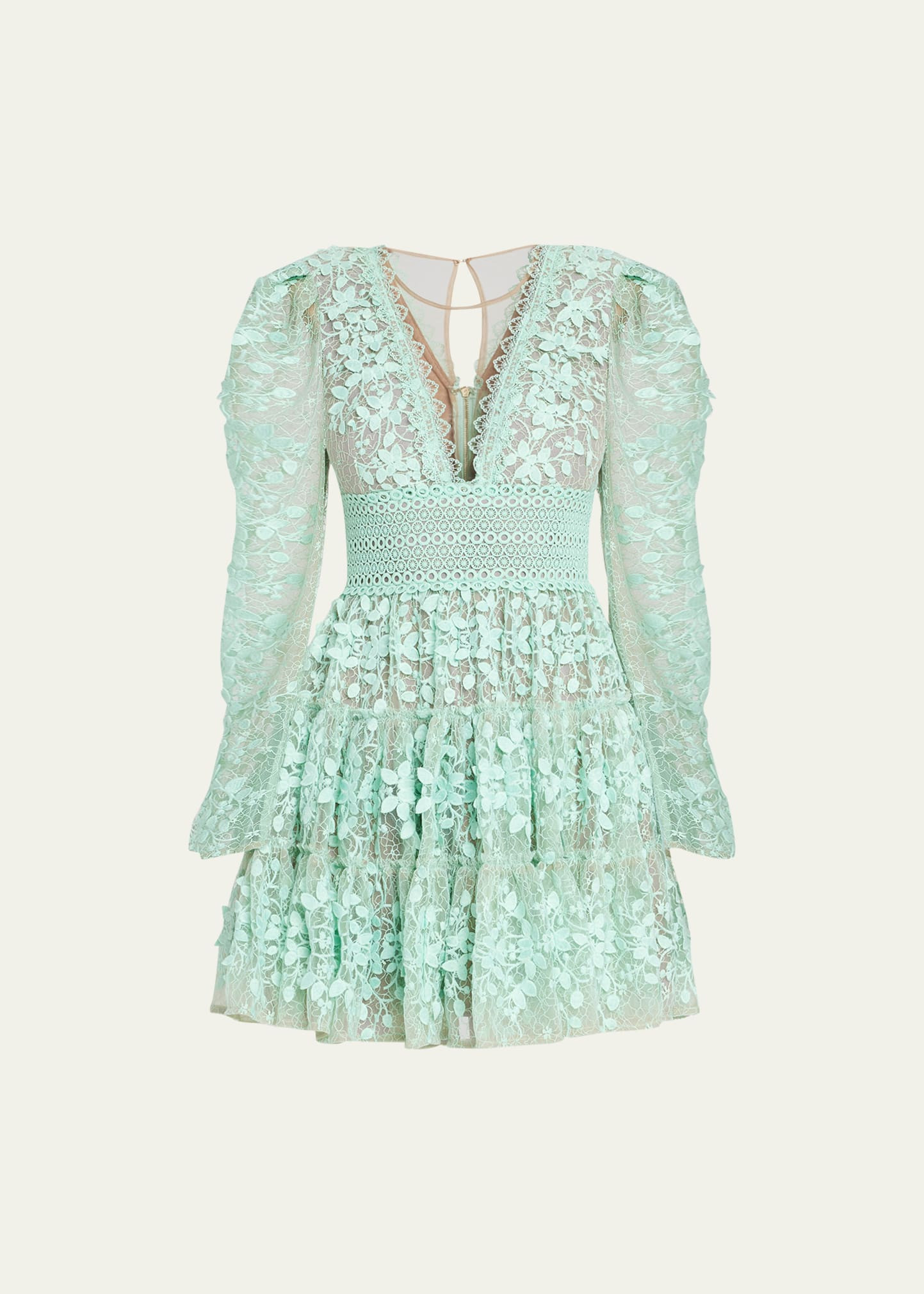 Bronx and Banco Megan Tiered Lace Applique Mini Dress | Bergdorf Goodman