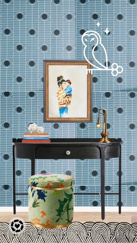  🏡 Family entryway vibes for your home sporting some stunning wallpaper and art for moms who love eclectic modern & highly personalized design. 

🩵 You can easily swap out the wallpaper for another vibe or paint your wall in your fav “welcome to my home” color 

💻 want to work with an interior designer all online? You can! I’m a virtual designer that works with new home owners and mothers all over the USA & Canada 

🫶follow along here & on the gram @greatoakhaven for more! 

💖let’s make your home magical 

🫶Kelly 


#LTKbaby #LTKhome #LTKfamily
