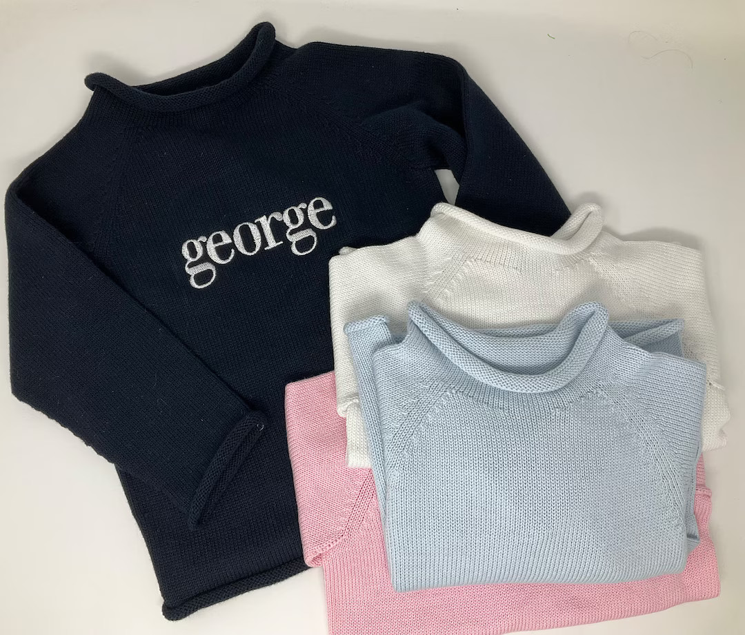 Kids Embroidered Rollneck Sweater, Preppy Sweater, Monogram, Personalized - Etsy | Etsy (US)