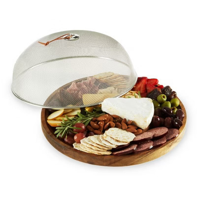 Twine Slate & Acacia Wooden Charcuterie Board With Dome Cover, Outdoor Entertaining Cheese Board, Snack platter, 3-Piece Set | Target