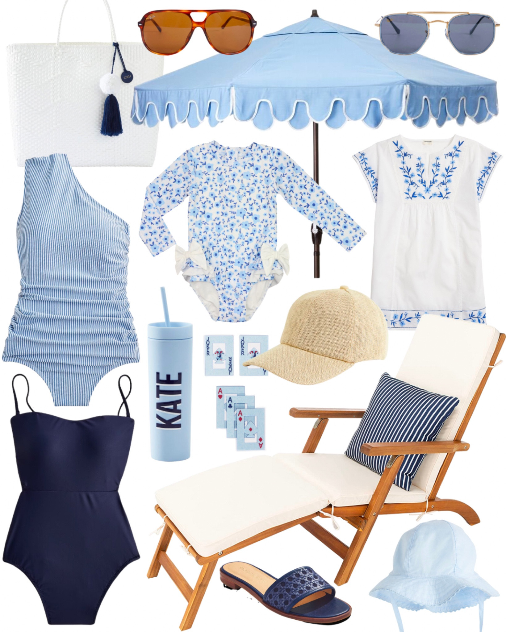 Blue scalloped umbrella, seersucker swim, white beach bag pool bag waterproof bag, lounge chair, pool chair, beach chair, personalized cup, blue floral swimsuit, coverup swim cover, woven baseball cap hat, outdoor games, navy one-piece, beach style, girls trip, bachelorette trip, summer vacation, resort wear, resort style, summer style, classic preppy style, preppy home

#LTKSeasonal #LTKunder50 #LTKswim