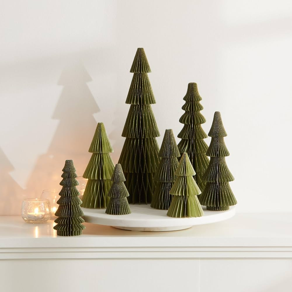 Neutral Christmas honeycomb trees set of 8, gold glitter edging gray taupe Christmas tree centerp... | Amazon (US)