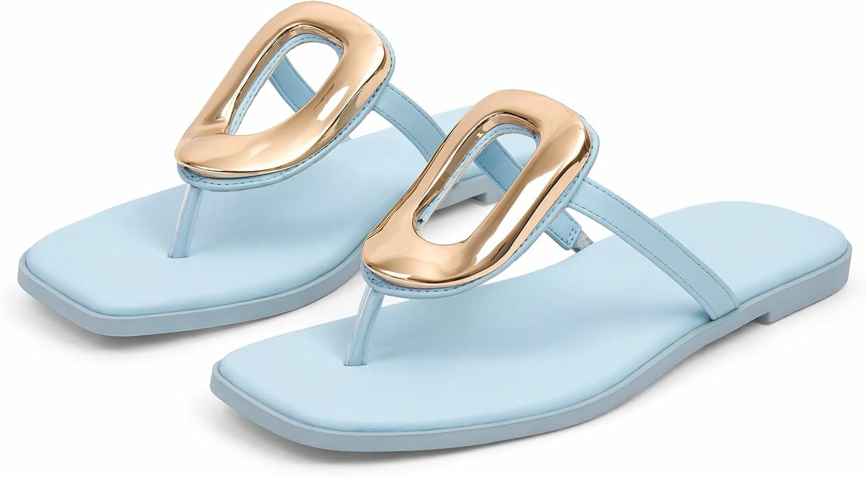 Flip-Flops for Women Thong Sandals Flat Slip on Slides Beach Comfort Open Square Toe Ladies Slipp... | Amazon (US)
