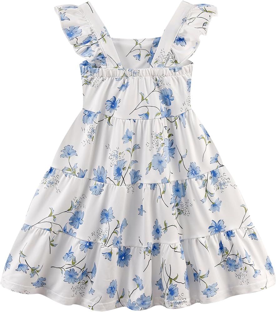 Little Girls Summer Dress - Flutter Sleeve Swing Tiered Sundress Toddler Smocked Dresses Kids Cas... | Amazon (US)