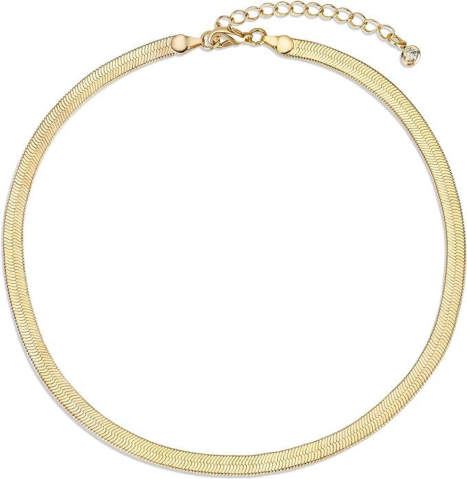Amazon.com: CHESKY Gold Chain Necklace for Women, Dainty 14k Gold Herringbone Necklaces Simple Go... | Amazon (US)
