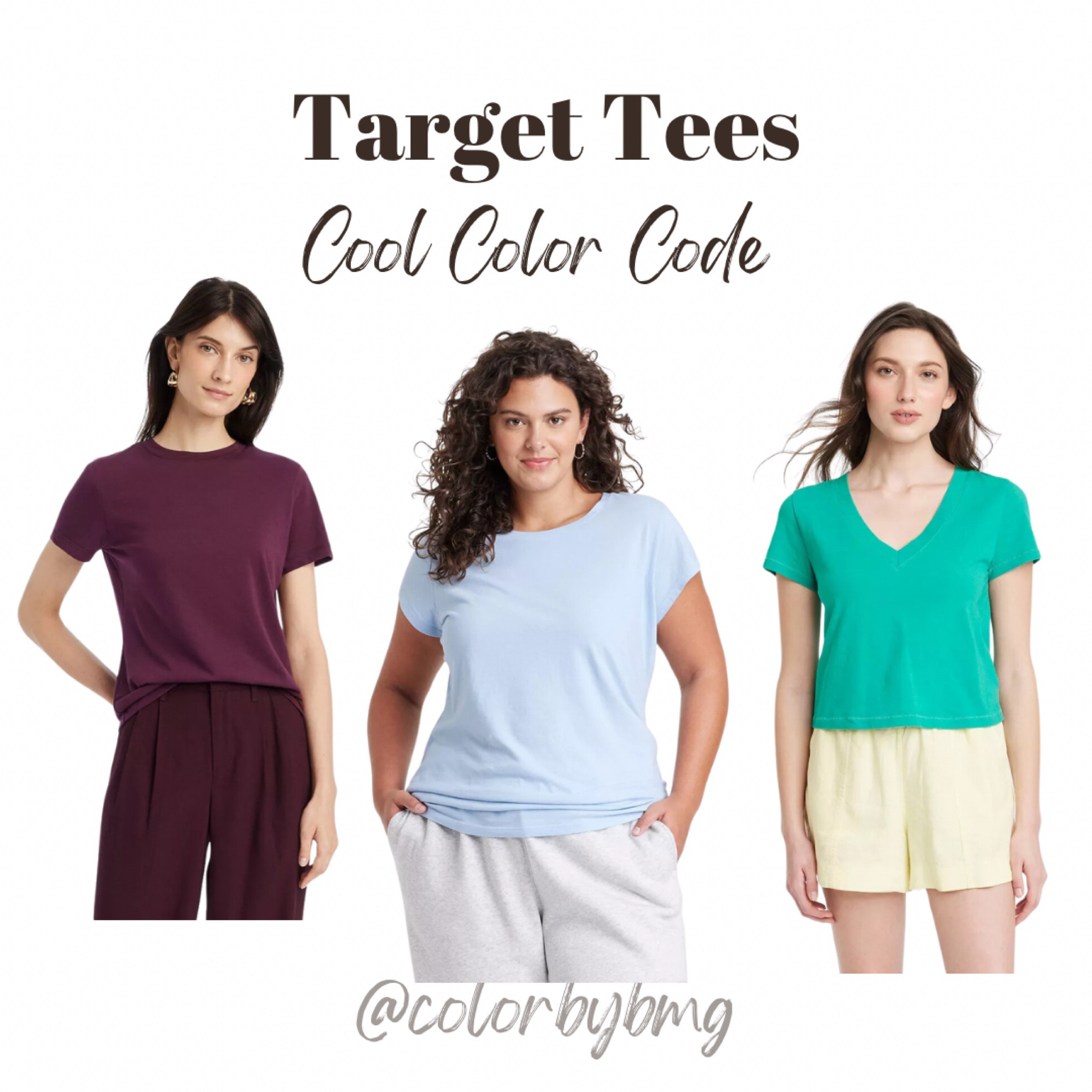 Target has 20% off their women’s clothes, including these basic tees. 

Colors for cool color code: 
1. Burgundy 
2. Light blue 
3. Emerald Green 

Cool winter, cool Summer 

#LTKStyleTip #LTKFallSale