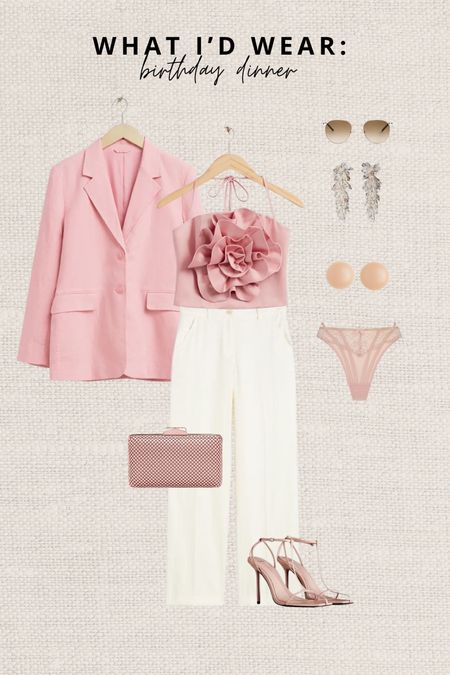 Personally love this style for a holiday/spring date night. Can’t wait until the weather is warmer to finally wear this 💕 Read the size guide/size reviews to pick the right size.

Leave a 🖤 to favorite this post and come back later to shop

#oversized pink blazer #rose applique top #satin top #full length cream trousers #nipple covers #pink clutch #strappy sandals  #date night 

#LTKstyletip #LTKSeasonal #LTKeurope