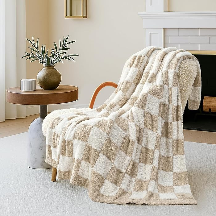 Snuggle Sac Checkered Oversized Throw Blanket Faux Fur Microfiber Blankets for Couch,Cozy Soft Wa... | Amazon (US)