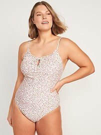 Gathered Keyhole One-Piece Swimsuit for Women | Old Navy (US)