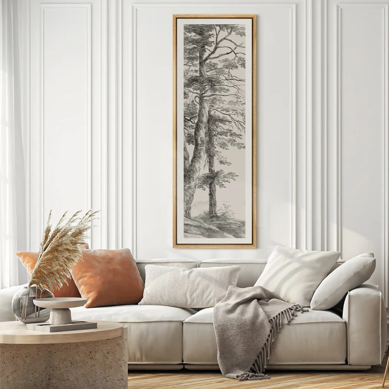 Framed Canvas Large Wall Art Prints Black and White Sketch Tree Landscape Illustrations Minimalis... | Etsy (US)