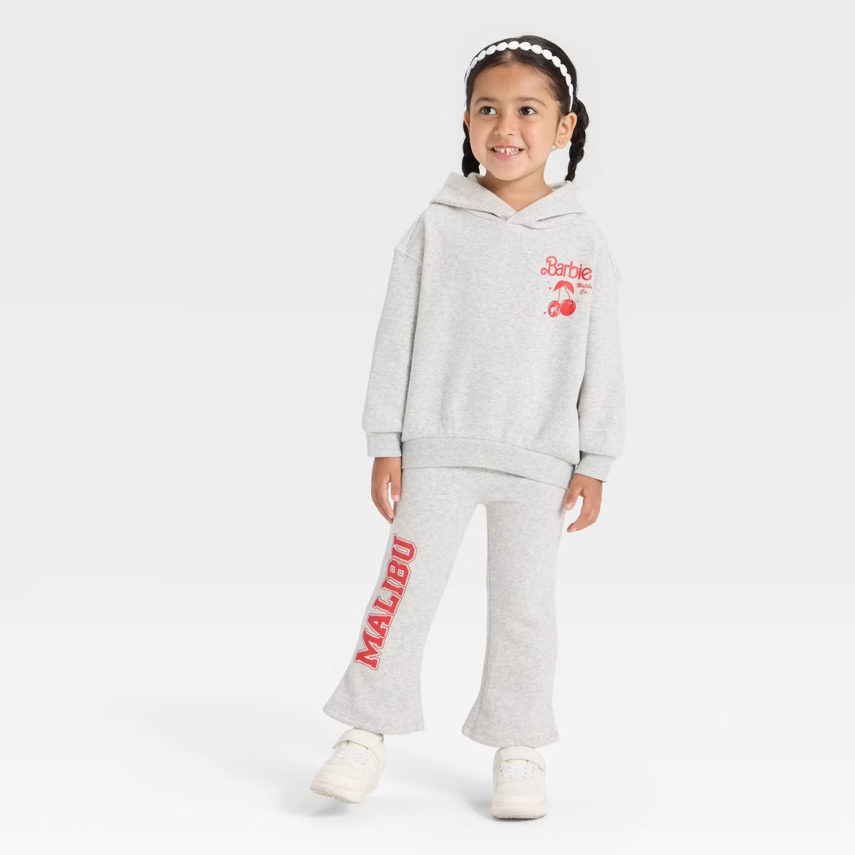 Toddler Girls' 2pc Barbie Cherries Fleece Hooded Sweatshirt & Pants Set - Gray | Target
