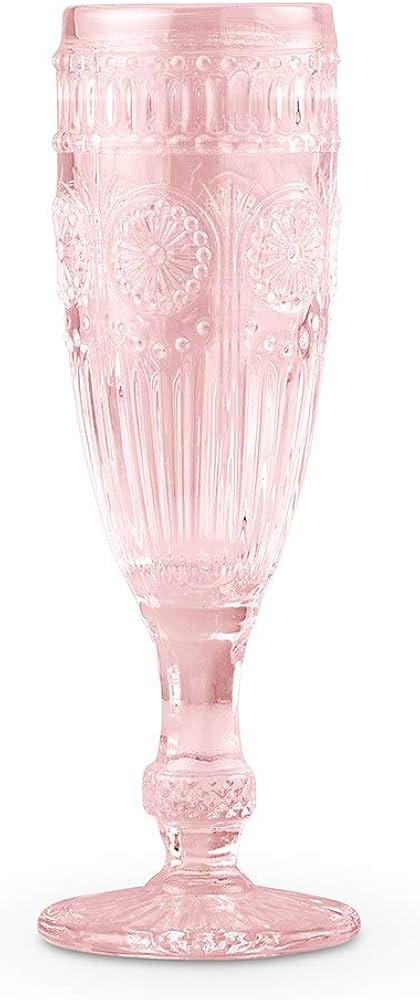 WEDDINGSTAR Vintage Style Pressed Glass Champagne Flute 6oz - Pink | Amazon (US)