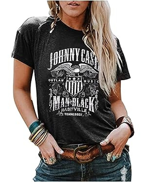 Women's Country Music Shirt Vintage Letters Graphic Music City Tshirt Tops Music Lovers Summer Va... | Amazon (US)