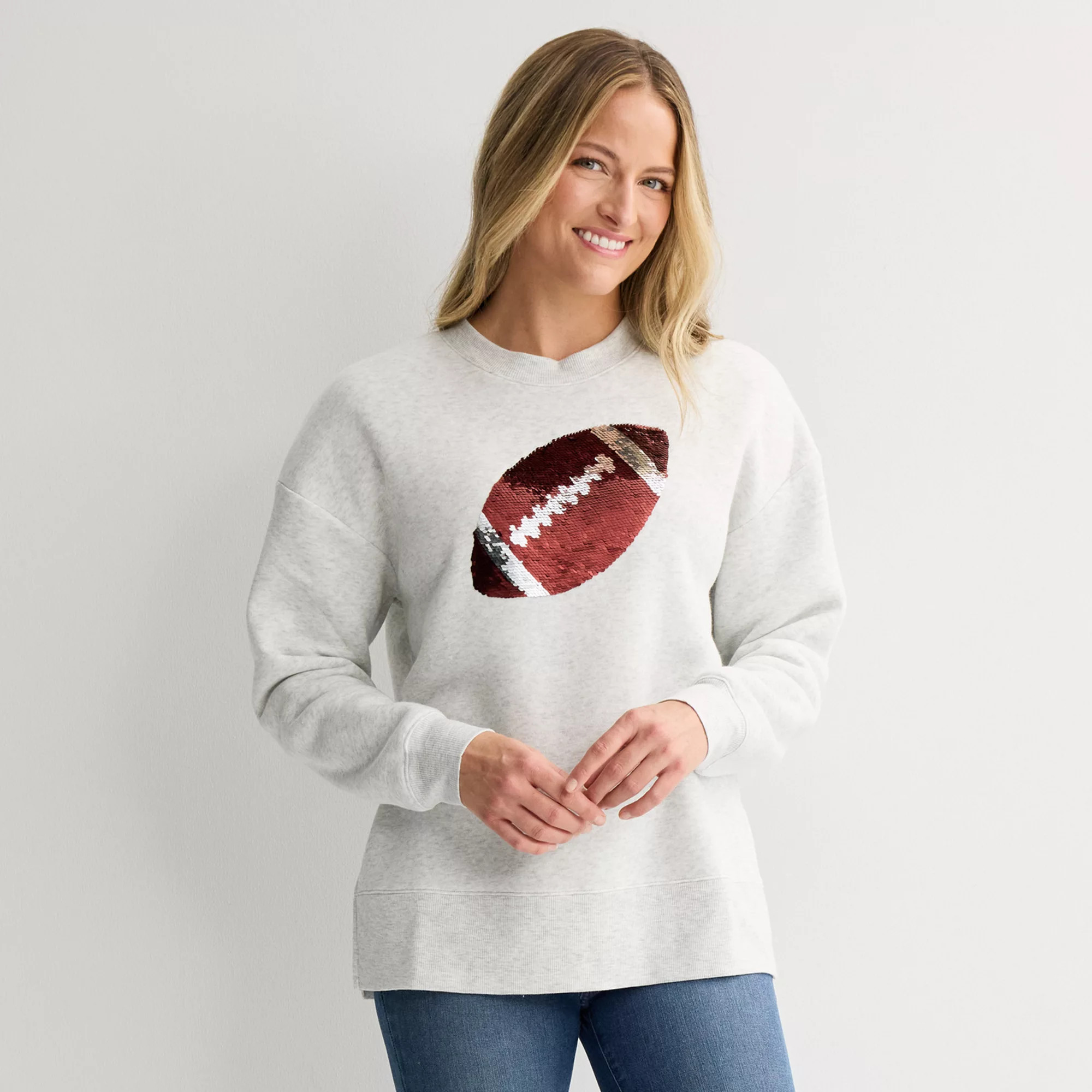 Women's Sequin Football Fleece Graphic Pullover | Kohl's