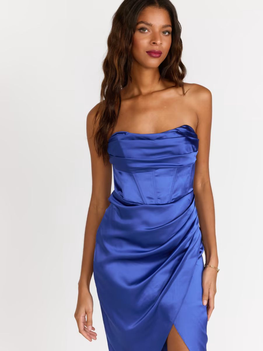 Strapless Satin Corset Wrap Dress - Do+Be | New York & Company