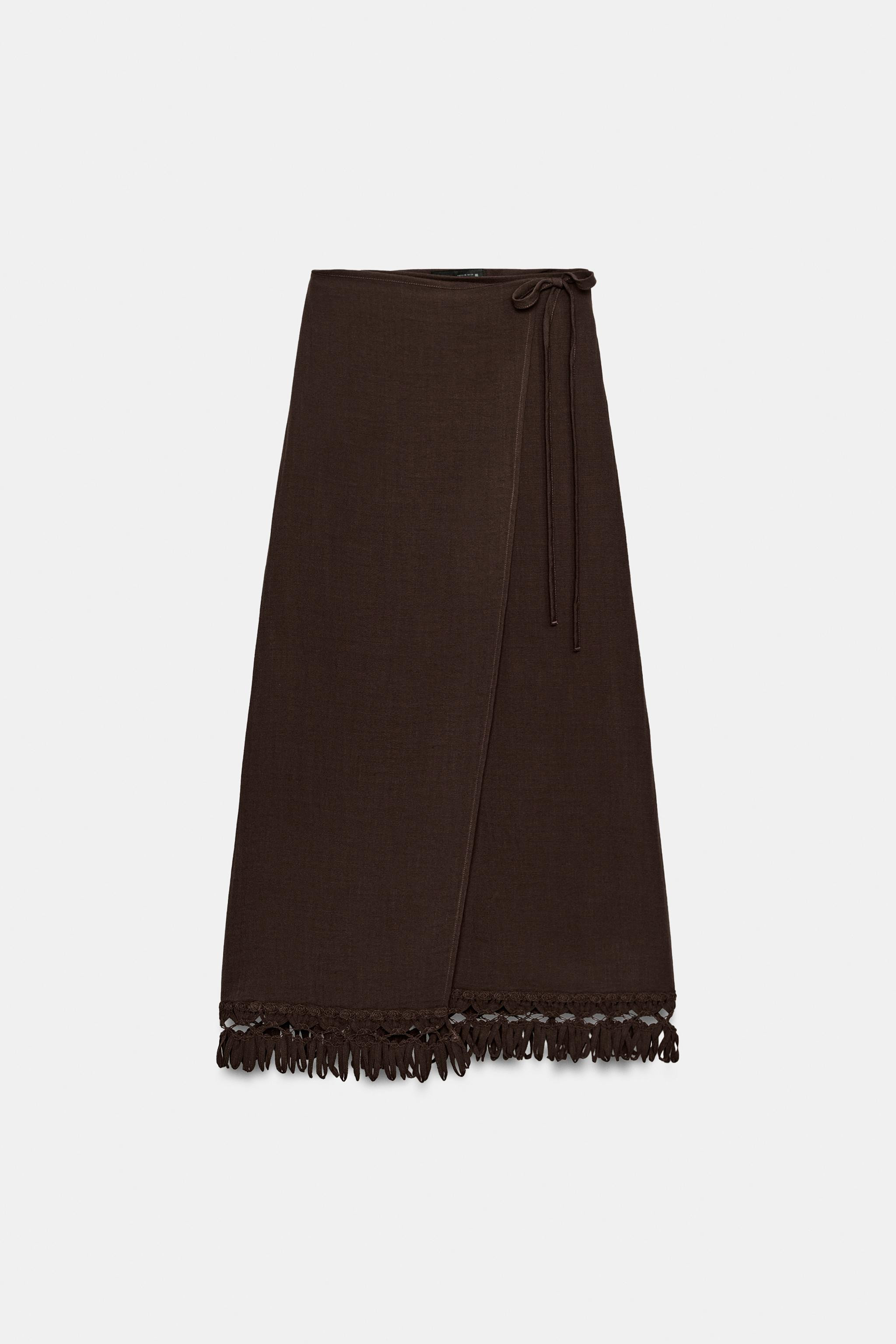FRINGED WRAP MIDI SKIRT | Zara US