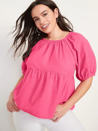 Puff-Sleeve Seersucker Babydoll Swing Blouse for Women | Old Navy (US)