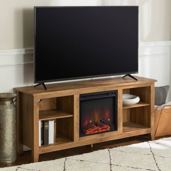 Porch & Den Roosevelt Barnwood 58-inch Fireplace TV Stand Console | Bed Bath & Beyond