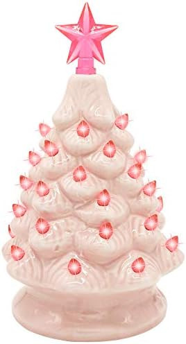 7" Pink Ceramic Christmas Tree, Prelit Tabletop Christmas Tree with Extra Clear Star Topper & Bul... | Amazon (US)
