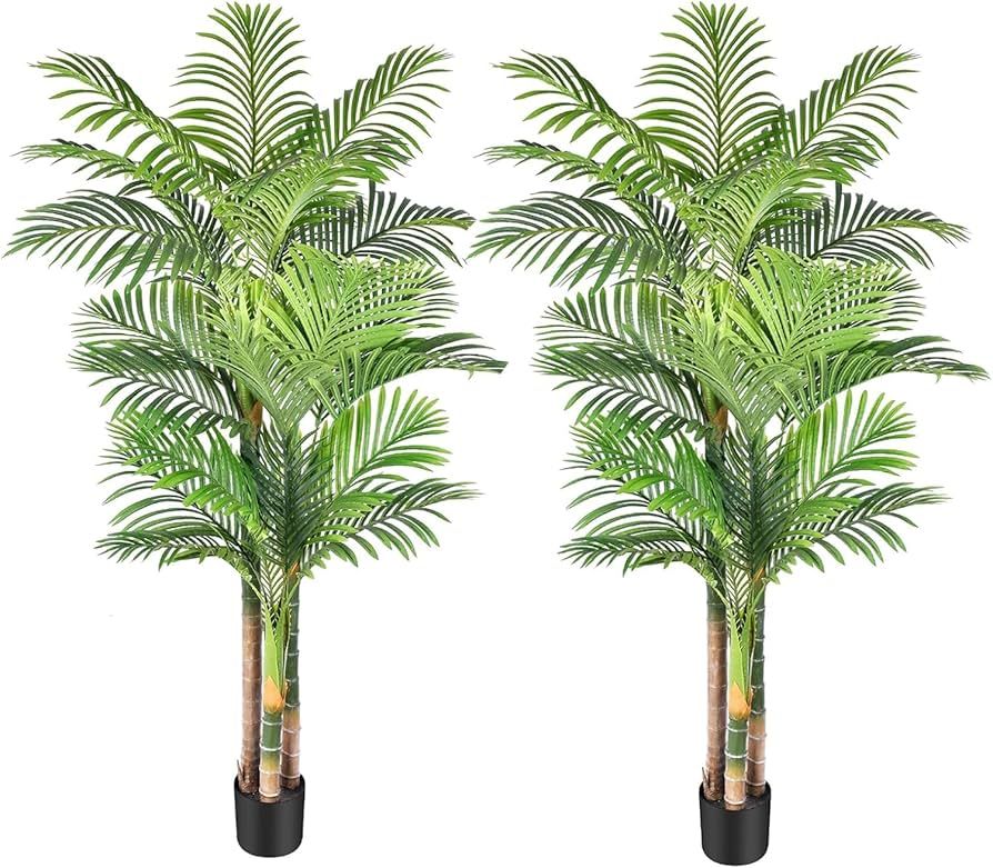 6ft Tall Triple Golden Cane Palm Artificial Tree Large Tropical Palm Tree UV Resistant Fake Plant... | Amazon (US)