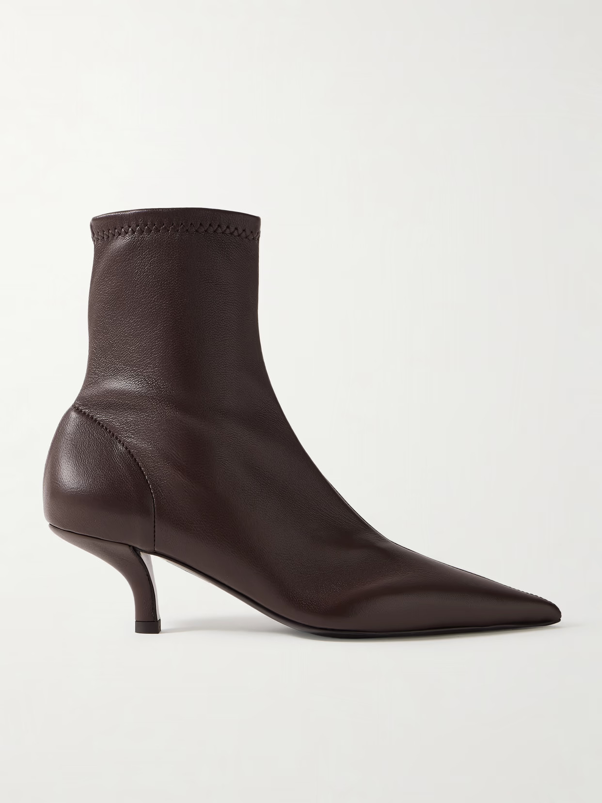 TOTEME - The Heeled Sock Leather Ankle Boots - Brown | NET-A-PORTER (US)