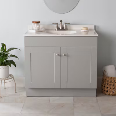 Project Source 36-in Gray Single Sink Bathroom Vanity with White Cultured Marble Top Lowes.com | Lowe's