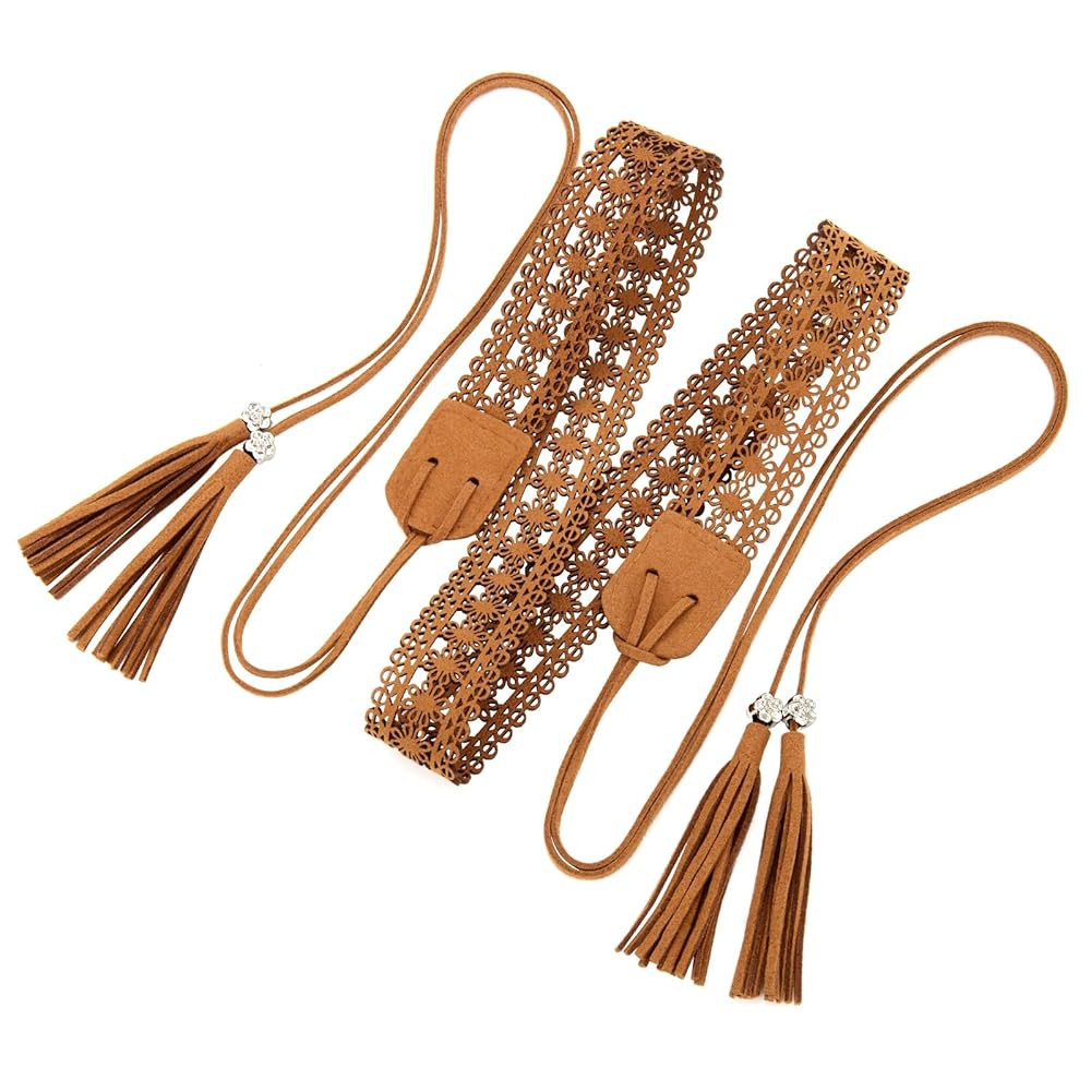 WHIPPY Boho Braid Skinny Belt for Cowgirl Western Ethnic Women Dress Belt Vintage Hand-Woven Wais... | Amazon (US)