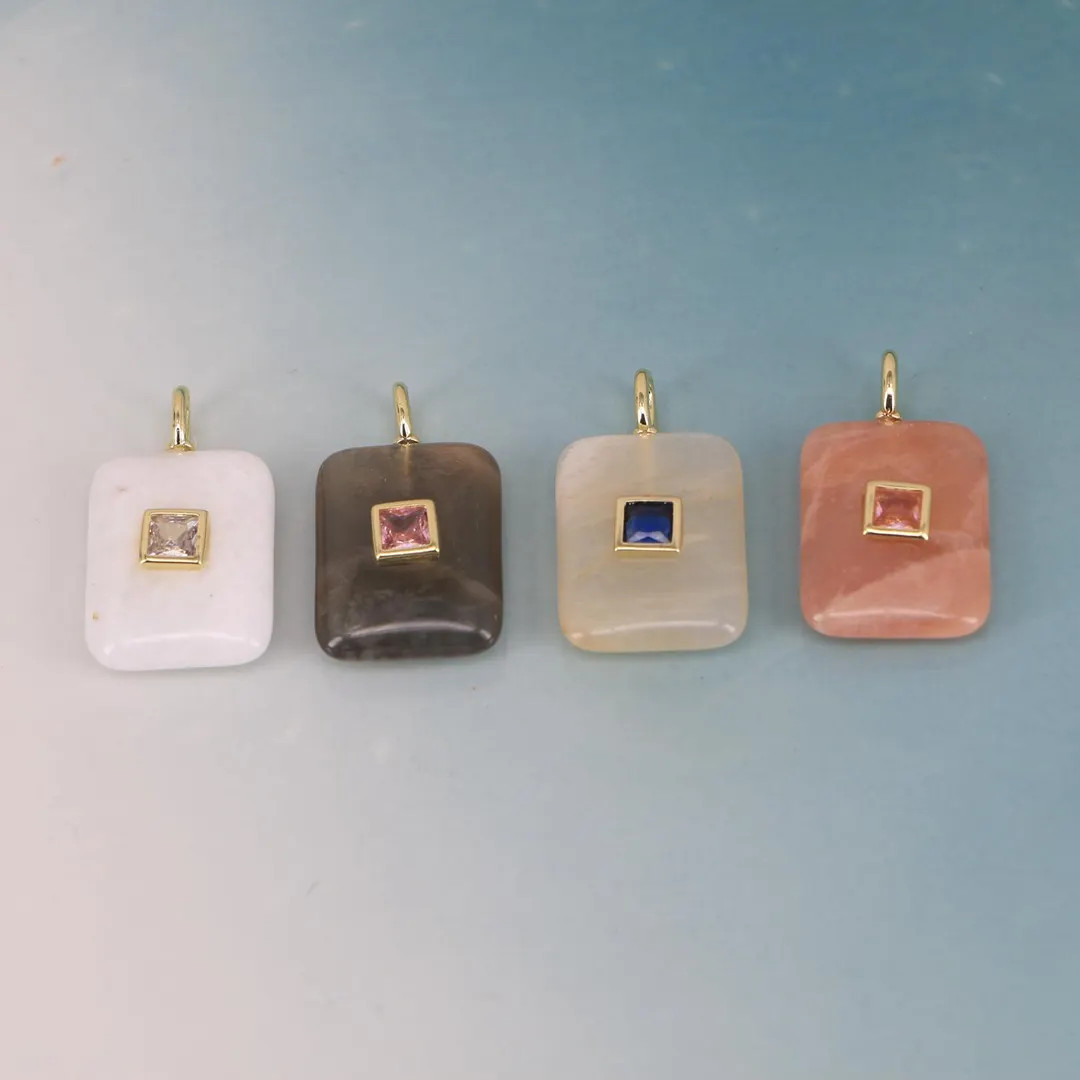 Exquisite Sunstone,Opal,Agate,Labradorite Inlay CZ Square Stone Pendant Jewelry Making,Gold Plate... | Etsy (US)