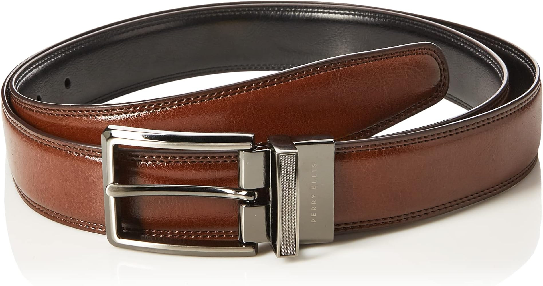 Perry Ellis Men's Portfolio Double Stitched Leather Reversible Belt (Sizes 30-42 Inches) | Amazon (US)