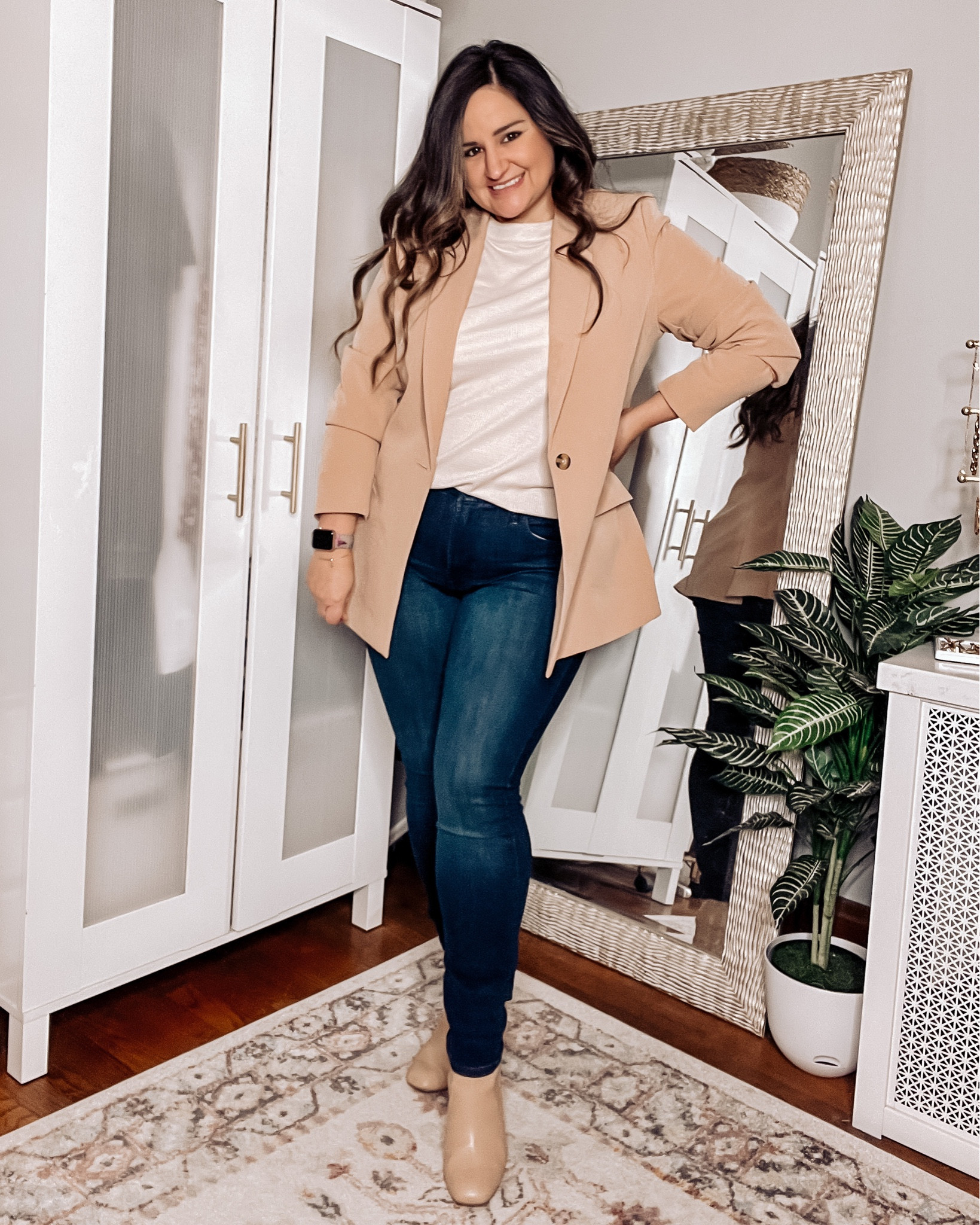 Wearing an L in the cream blazer
Wearing a 12 in the dark jeans
Wearing an L in the lacy sleeve top
Linked similar boots

Amazon work wear, amazon blazer, good American jeans, skinny jeans, nude boots, square toe boots

#LTKworkwear #LTKstyletip #LTKcurves