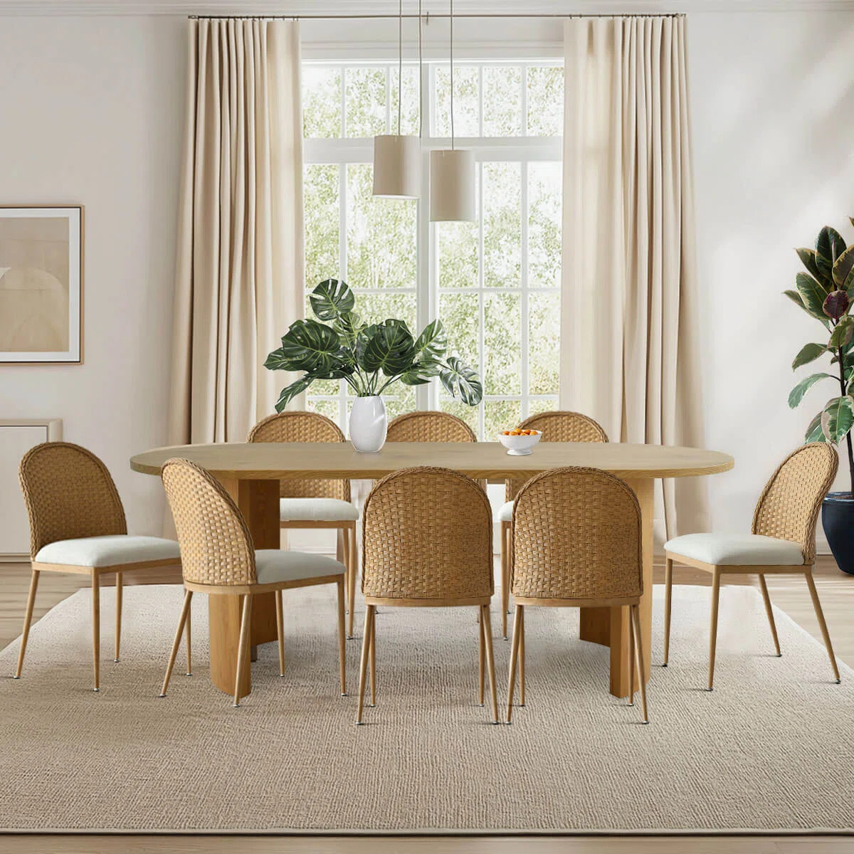 9 Piece Oval Dining Set with 8 Woven Rope Chairs | Wayfair North America