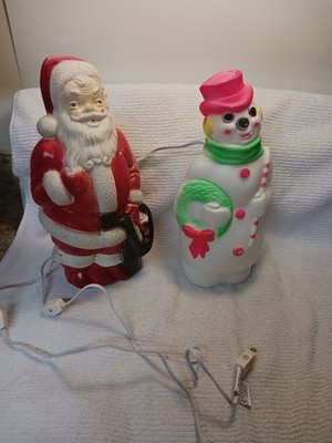 2 Vintage Empire Plastic Snowman & Santa Blow Molds,Lighted 1970's Christmas 13" | eBay US