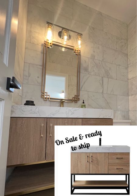 Our powder room came out beautiful with this vanity! It really complements the  kitchen renovation next to it!🤎

Home, interior design, bathroom, kitchen renovation, kitchen, appliances, vanity, bathmat, mirror, lighting, towel rack, toilet, 

#LTKeurope #LTKSale #LTKhome