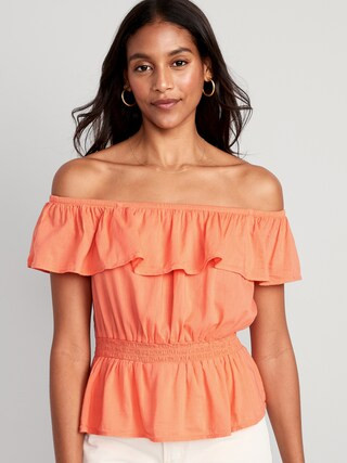 Off-The-Shoulder Waist-Defined Smocked Blouse for Women | Old Navy (US)