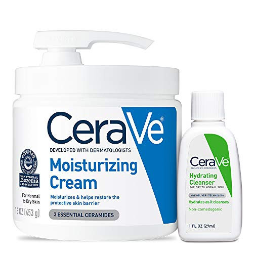 CeraVe Moisturizing Cream Combo Pack, Contains 16 Ounce with Pump & 1 Ounce Hydrating Facial Cleanser, Dry Skin Relief | Amazon (US)