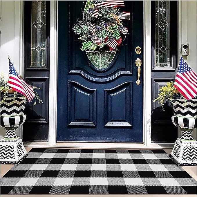 EARTHALL Buffalo Plaid Outdoor Rug 27.5x43 Hand-Woven Front Door Mat, Machine Washable for Outdoo... | Amazon (US)