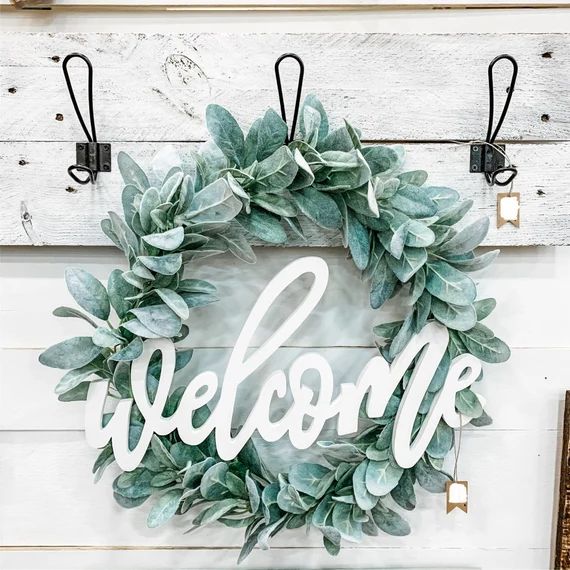 Welcome Wreath / Lambs Ear / Front Door Wreath | Etsy (US)