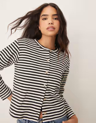 Vila button up cardigan in black and white stripe | ASOS (Global)
