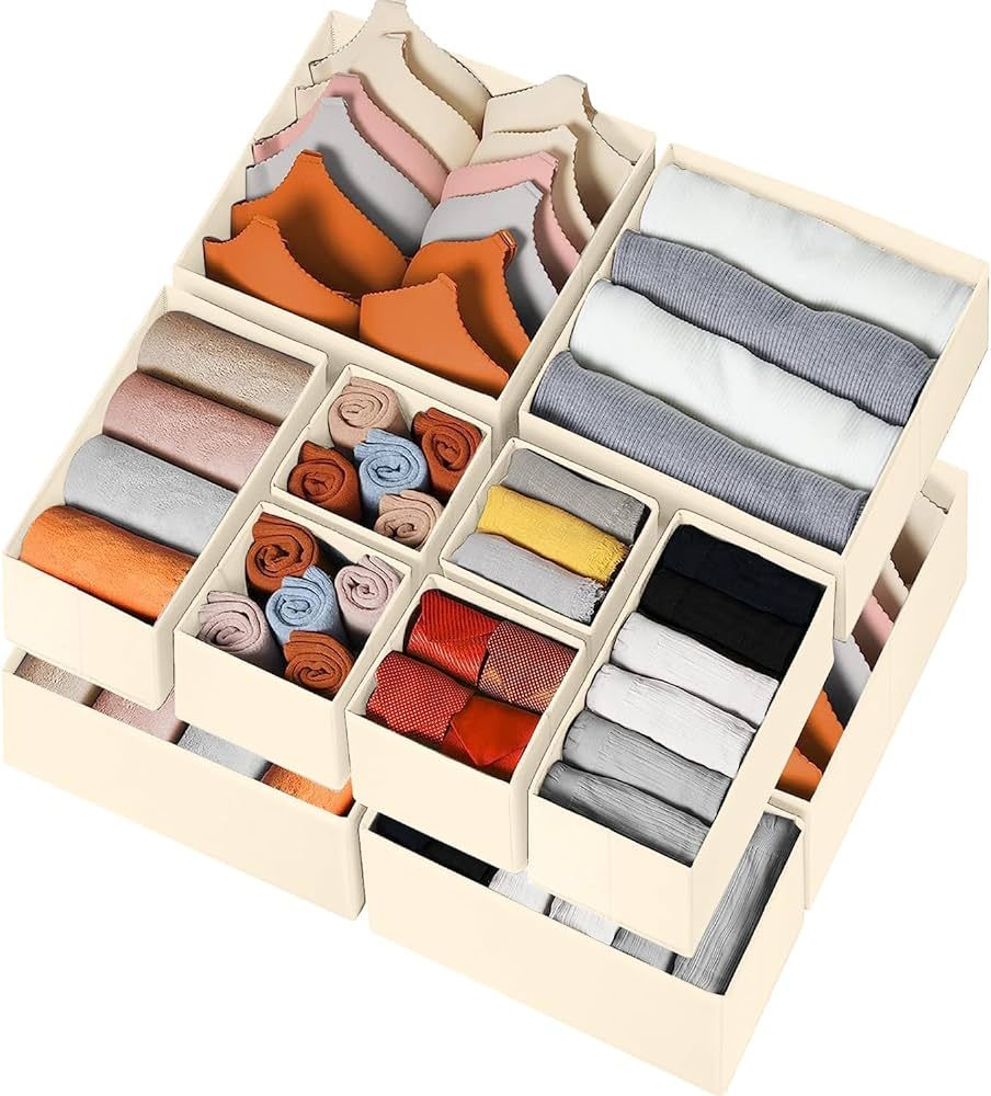 12 Pack Drawer Organizer for Clothing, Bra Underwear Drawer Organizer Bins, Foldable Fabric Close... | Amazon (US)