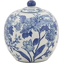 Creative Co-Op Blue & White Decorative Stoneware Jar with Lid | Amazon (US)